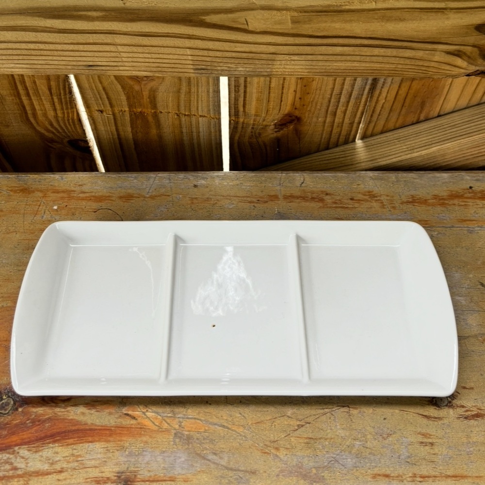 Hall Pottery White Rectangle 3 Section Divided Dish 13”L